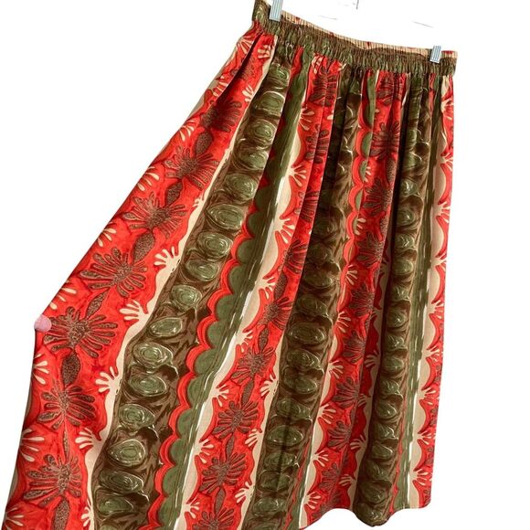 Nash Blouse Skirt Set Womens Large Coral Red Green Boho 90s Rayon Short Sleeve - Picture 5 of 7